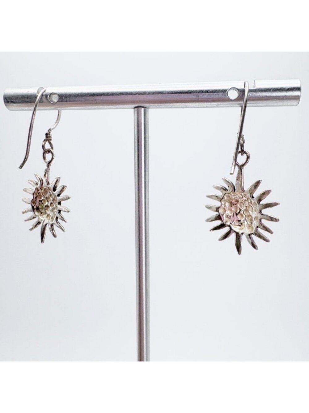 Smiling Sun Design Sterling Silver 925 Dangle Earrings Size 1.25" Length - Picture 4 of 9